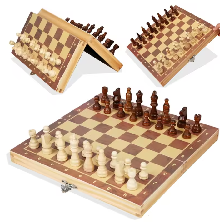 Magnetic Wooden Folding Chess Set Felted Game Board 24cm*24cm Interior Storage Adult Kids Gift Family Game Chess Board