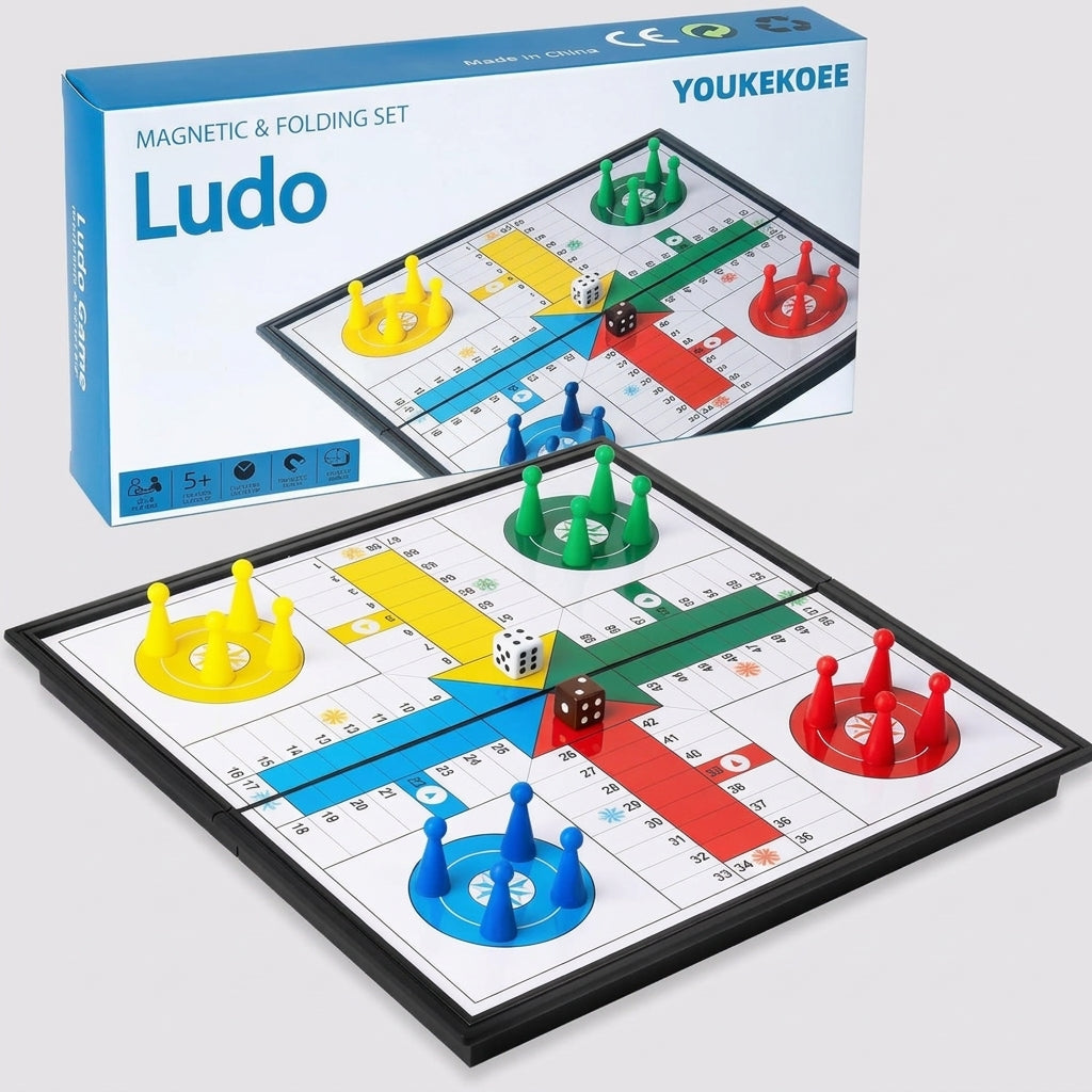 Ludo Board Game - Magnetic Folding Travel Set, Suitable for Adults and Kids, Easy to Carry, 9.78 inches in Size